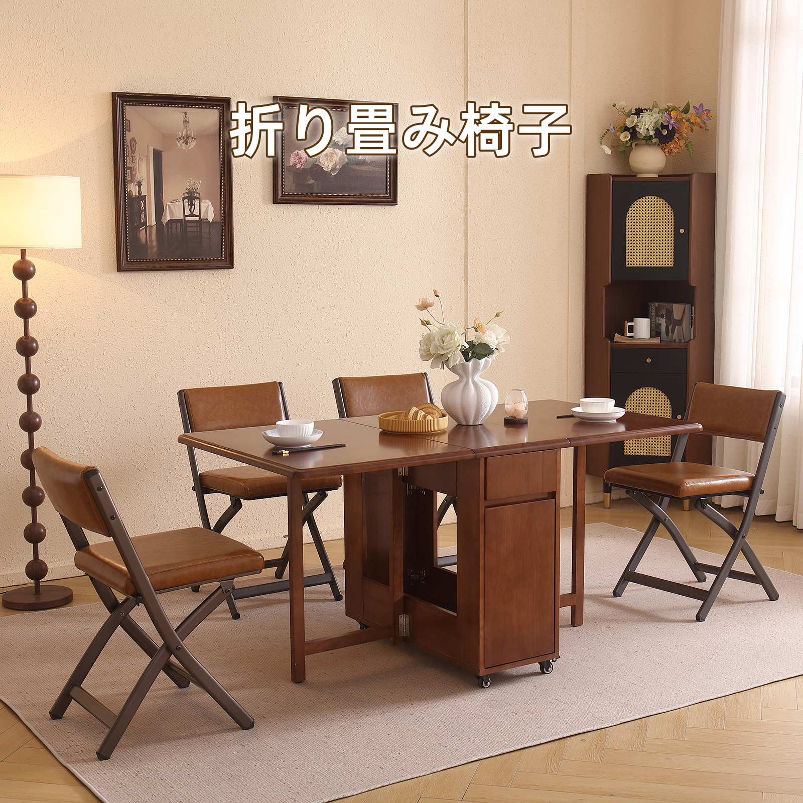 ソフトレザークッション付き折りたたみダイニングチェア 2脚セット。高反発フォーム、頑丈な金属フレームを採用。収納・持ち運びが簡単。ご家庭や会議室に最適な快適な折りたたみチェア（黄褐色）